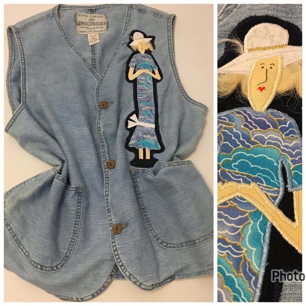Vintage 80s 90s Y2K Union Bay Denim Vest Oversized Baggy Streetwear Quirky (BT)